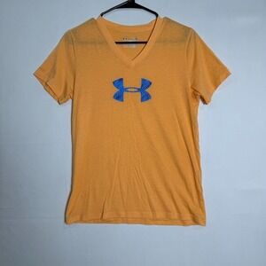 Under Armour V-neck T-Shirt Womens M Heatgear Loose Fit‎ Logo Graphic